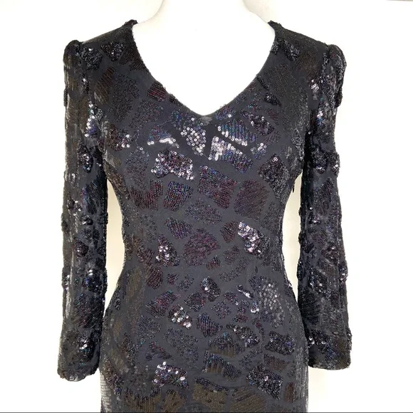 ALBERTO MAKALI Black and Iridescent Sequined Cocktail Dress - Picture 7 of 16